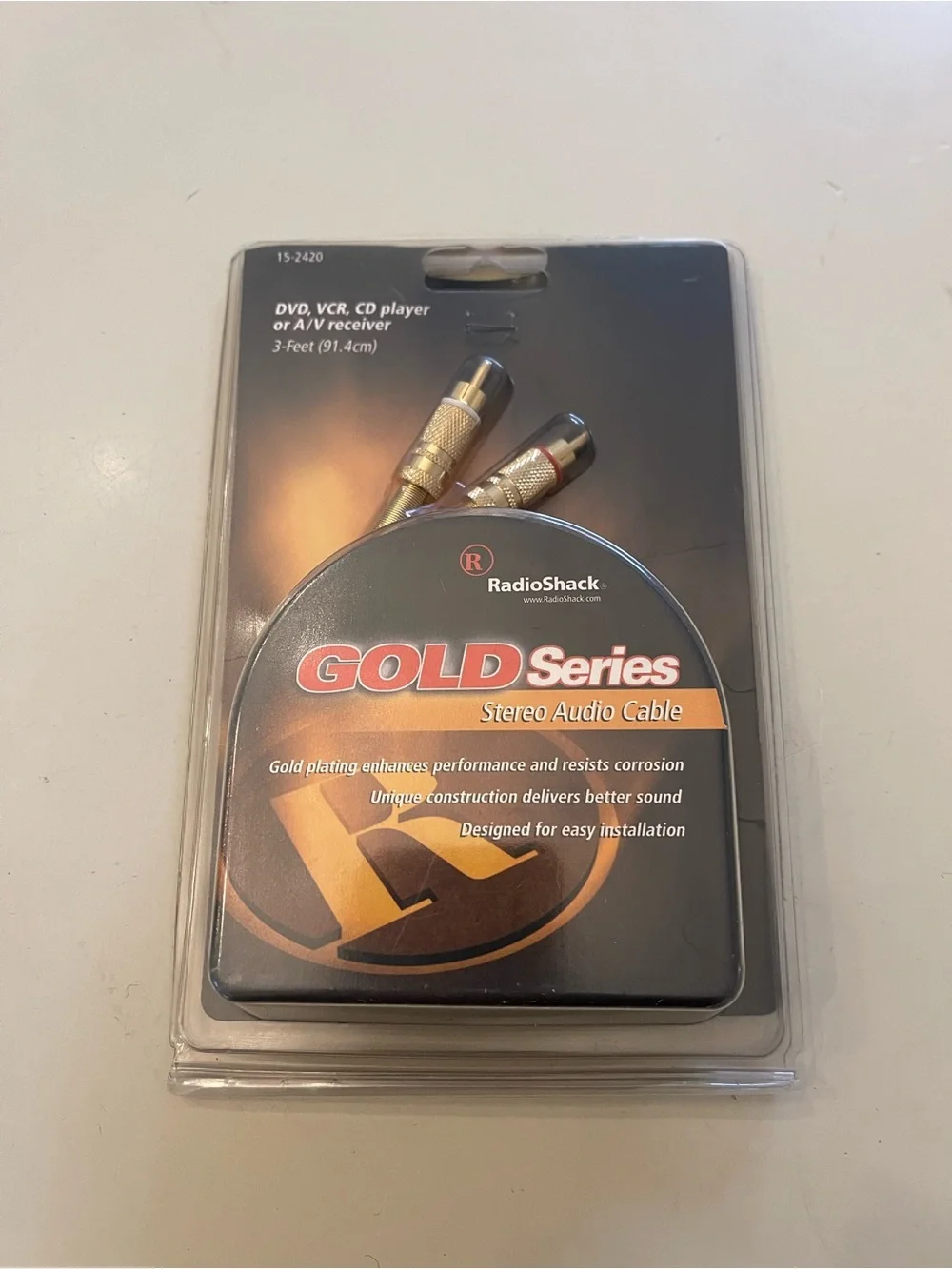 RadioShack 15-2420 Gold Series RCA Audio Cable 3 Foot Stereo Vintage